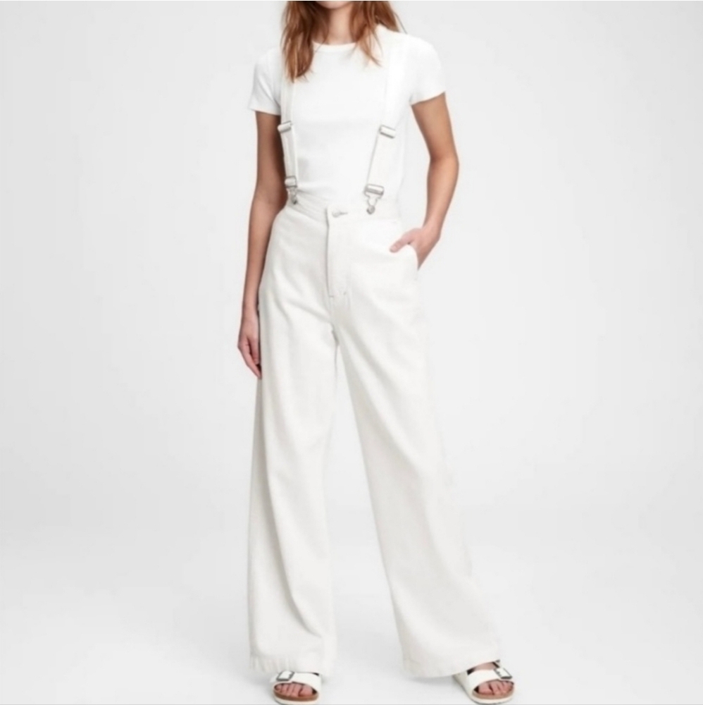 NWT Gap White Suspender Overall Wide Leg Pant size 16 Short